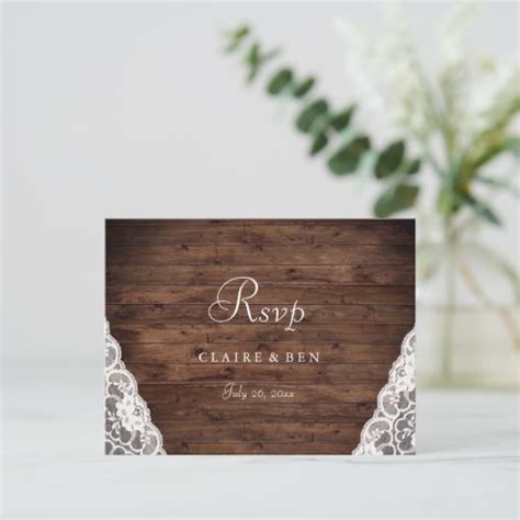 Elegant Rustic Vintage Lace Wedding Rsvp Postcard Zazzle