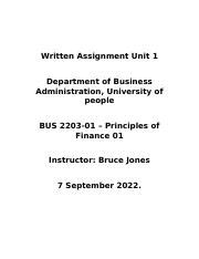 Written Assignment Unit Principles Of Finance Docx Written