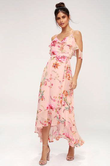 Ella Blush Pink Floral Print Off The Shoulder Midi Dress Womens