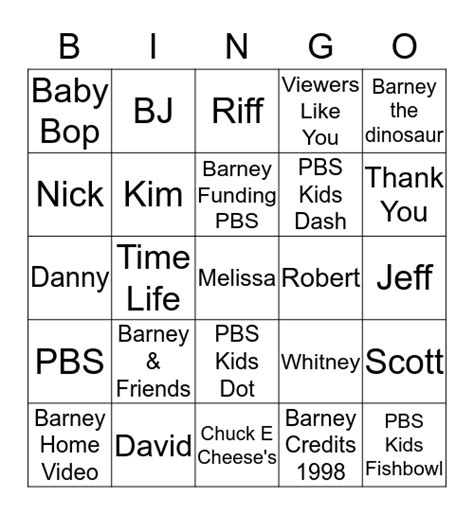 Barney & Friends Bingo Card