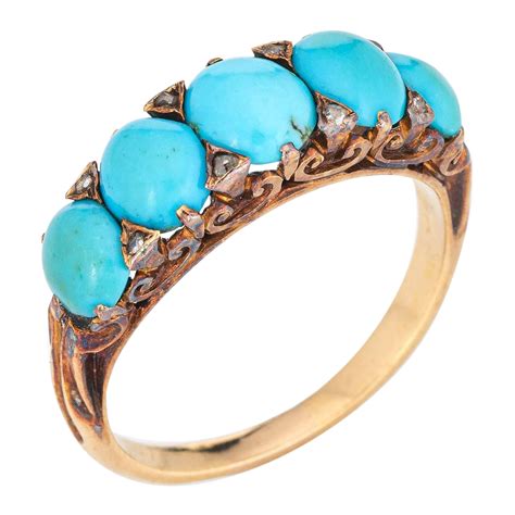 Victorian Antique Turquoise Diamond Gold Half Hoop Ring At 1stDibs