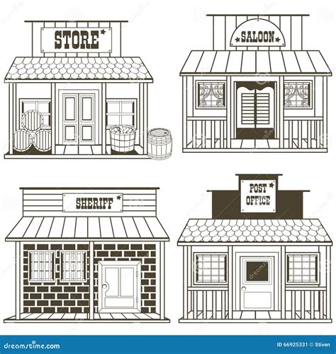 Old West Buildings Outlined 2 Vector Illustration | CartoonDealer.com
