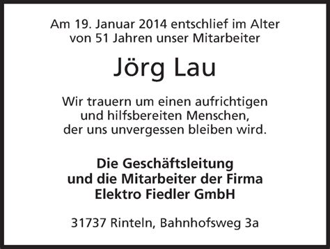 Traueranzeigen von Jörg Lau Trauer MT de