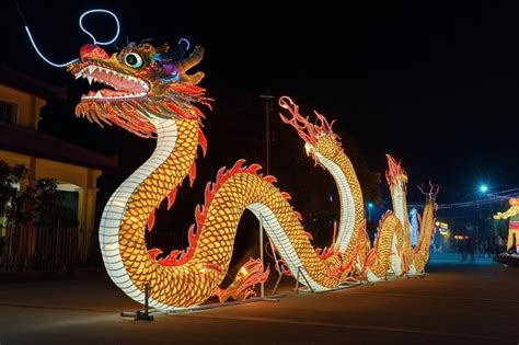 Premium Photo Dragon Is Lit Up At Night During Chinese New Year