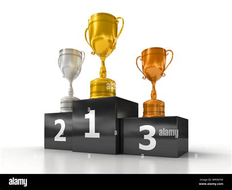 Podium With Trophies Stock Photo Alamy