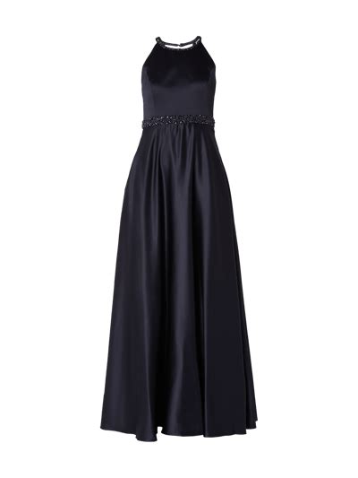 V M Abendkleid Aus Satin Mit Zierperlen Dunkelblau Online Kaufen