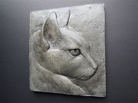 Rufus Cat Concrete Bas Relief Art Tile Etsy