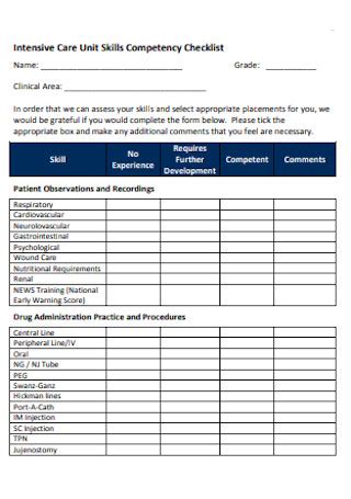 Sample Competency Checklists In Pdf Ms Word