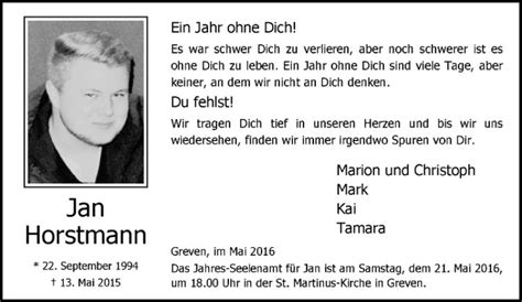 Traueranzeigen Von Jan Horstmann Trauer Ms