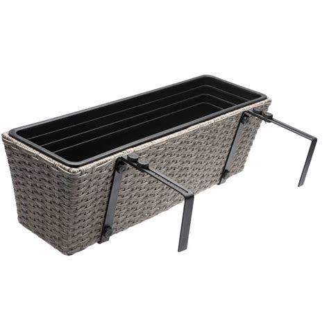 Set Of 2 Cream Rattan Balcony Planter