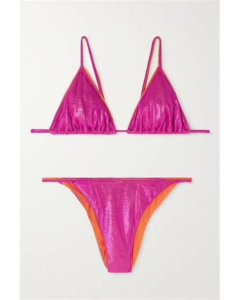 Os Ree Layered Two Tone Stretch Lam Bikini In Pink Lyst