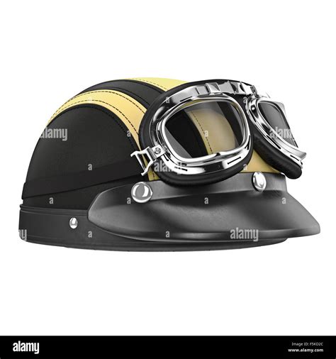 Leather motorcycle helmet with goggles Stock Photo - Alamy