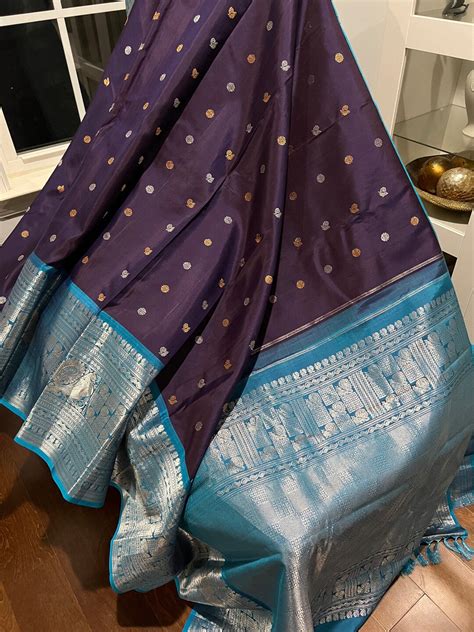 Ready To Wear Handloom Gadwal Pure Silk Saree In Dark Purplish And Blue