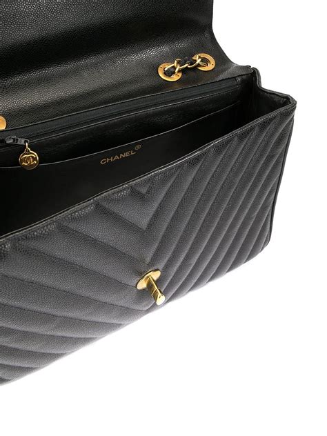 Chanel Pre Owned Jumbo Chevron Classic Flap Shoulder Bag Black Farfetch