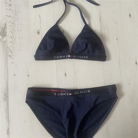 Tommy Hilfiger Triangle Bikini Navy Blue Size Depop