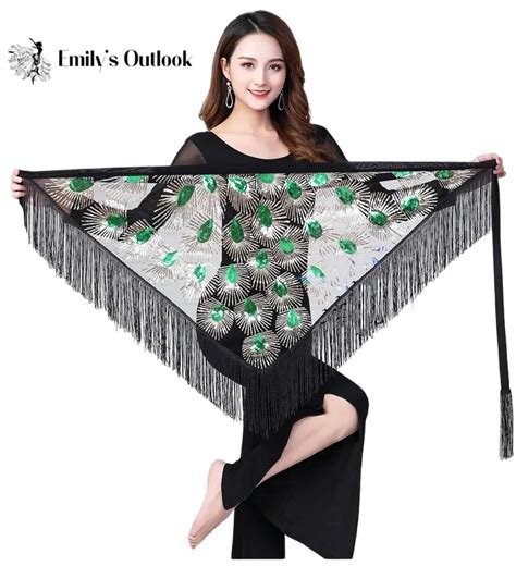 Belly Dance Hip Scarf Sequin Tassel Triangle Bellydance Long Skirt Peacock Tribal Dancer