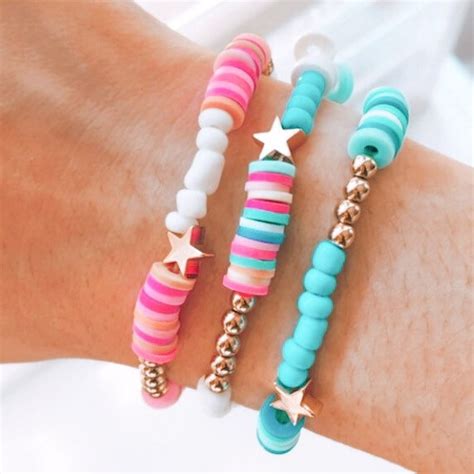 Preppy Bracelets Smiley Face Bracelet Rainbow Heishi Pearl Bracelet