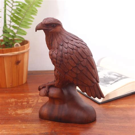 Hand Carved Suar Wood Eagle Sculpture From Bali Noble Eagle Novica