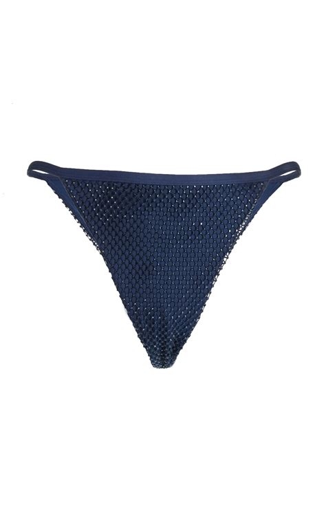 Simkhai Moxie Crystal Mesh Bikini Bottom Xs Navy Editorialist