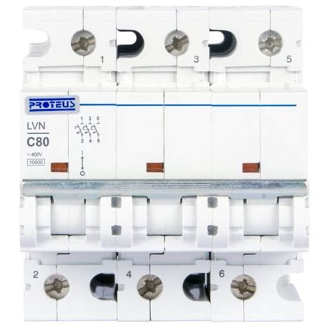 80A TP MCB 10kA C Curve Proteus Switchgear