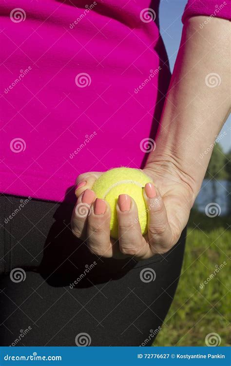 Hand Holding Tennis Ball Stock Image Image Of Closeup