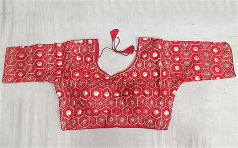 Red Thread Work Phantom Silk Sequence Bridal Blouse Size 36 At Rs 300