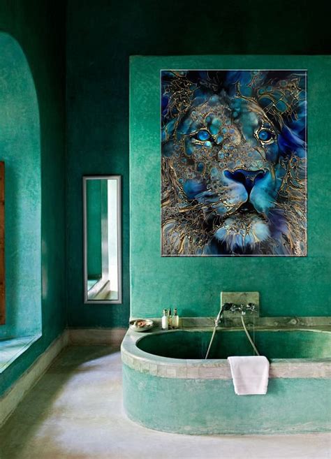 Blue Rey Lion Mix Media On Panel 7 Digital Arts By L Roche