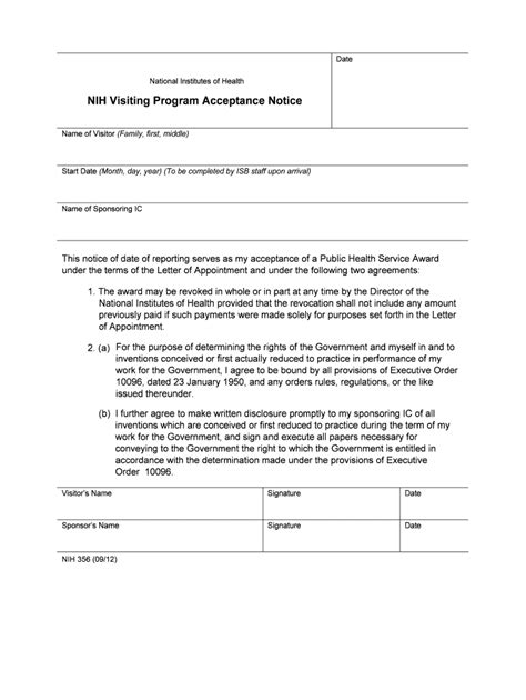Fillable Online Oma Od Nih Nih Nih Visiting Program Acceptance