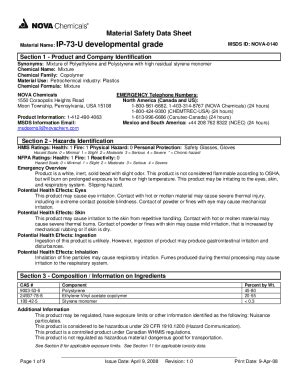 Fillable Online STYRENE Material Safety Data Sheet A C Plastics Fax