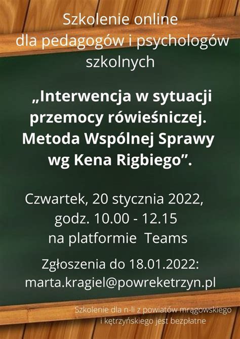 Szkolenie Dla Pedagog W Szkolnych I Nie Tylko Powiatowy O Rodek