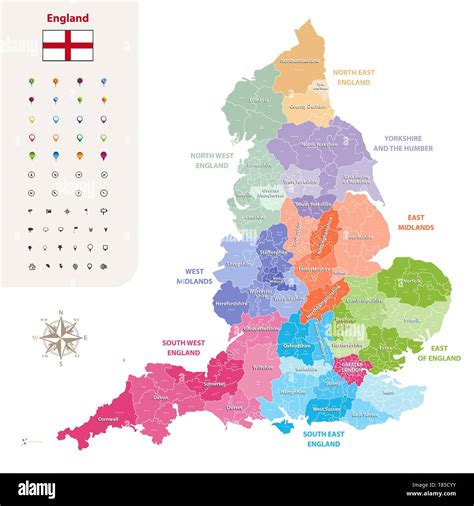 Inglaterra Condados Ceremoniales Mapa Vectorial Imagen Vector De Stock