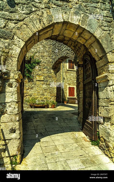 Castle Walls And Entrance Portal To The Medieval Village Of Castel