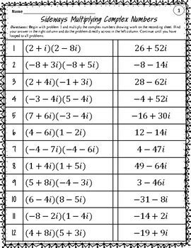 Multiplying Complex Numbers Worksheets By Blue Mountain Math TpT