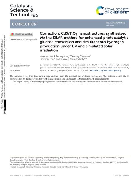 PDF Correction CdS TiO 2 Nanostructures Synthesized Via The SILAR