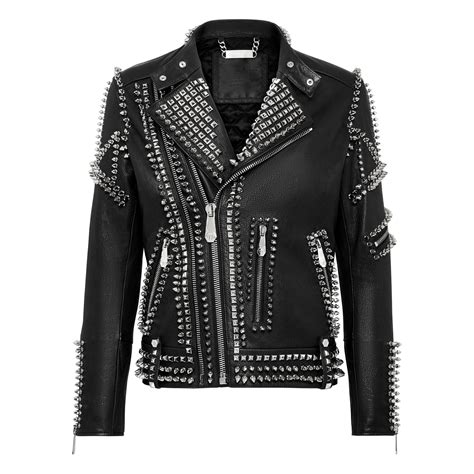 Philipp Plein Studded Leather Biker Jacket Leather Guys