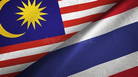 Malaysia And Thailand Two Flags Textile Cloth Fabric Texture Stock