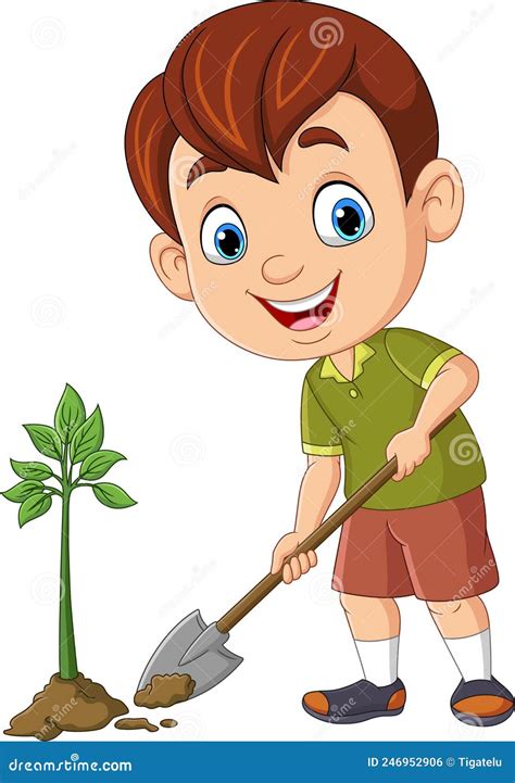 Caricatura Lindo Ni Ito Plantando Una Planta Ilustraci N Del Vector