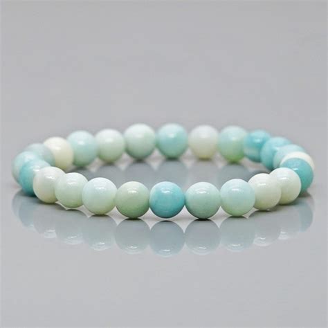 Natural Amazonite Mm Smooth Round Gemstone Beads Stretch Bracelet