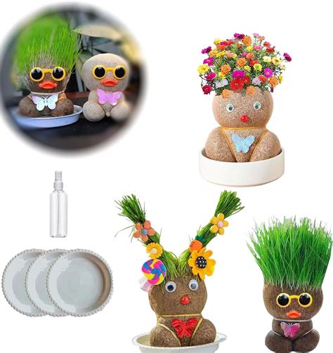 Grass Head Doll With Tray And Spray Bottle Growing Grass Head Doll Home Garden