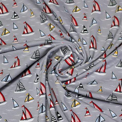 Jersey Imprim Coton Lasthanne Bateau Rouge Fond Gris Vendu Au M Tre