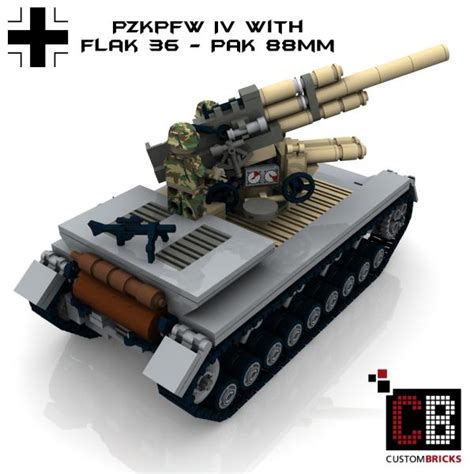 CUSTOMBRICKS De Custom WW2 WWII Panzer PzKpfw IV PAK 88 Kanone