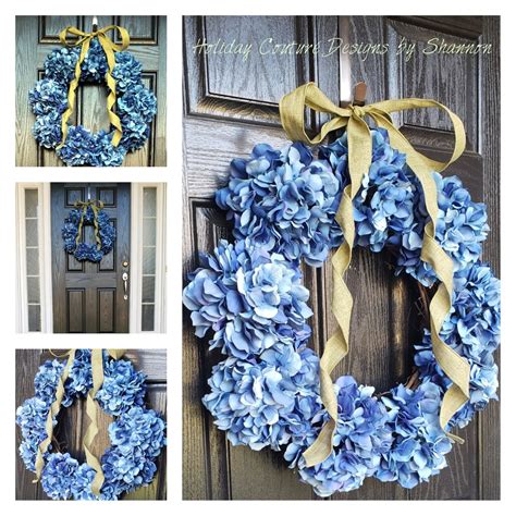 Hydrangea Wreath Blue Hydrangea Wreath Front Door Wreath Etsy