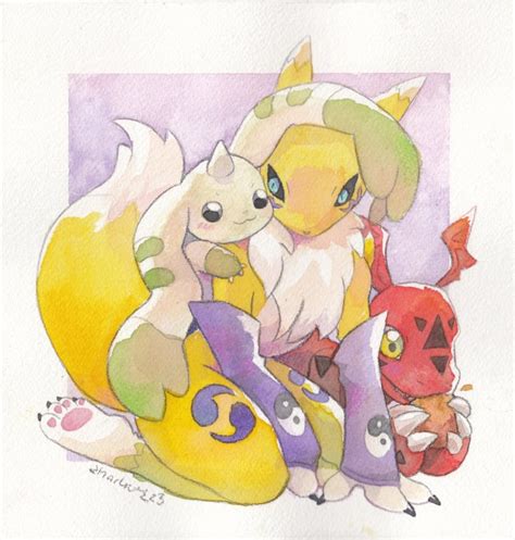 Renamon Terriermon And Guilmon Digimon Drawn By Chibicheu Danbooru