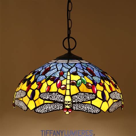 Suspension Tiffany De Style Libellule En Vitrail Europ En De Cm France