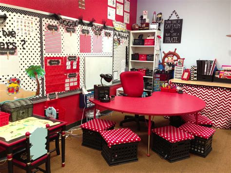 This Is My First Grade Pirate Classroom This Is My Teacher Table And Focus Wall Red Classroom