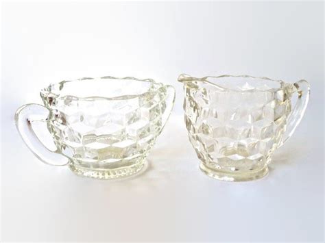 Vintage Jeannette Modern Clear Cubist Pattern Cream And Sugar Set Etsy