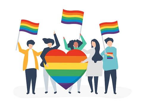 Free Vector | Character illustration of people holding LGBT support icons