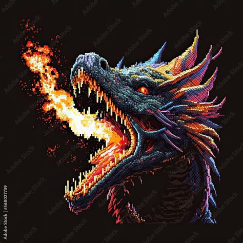 Pixel Art Dragon Spewing Flames Stock Illustration Adobe Stock