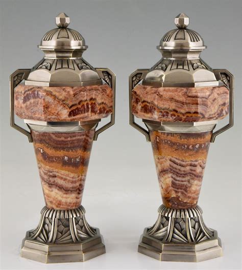 Art Deco Marble And Bronze Urns France 1930