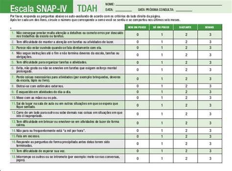 Escala Snap Para Imprimir Pesquisa Google Tdah Psicologia Infantil